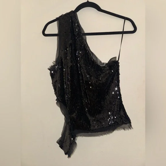 KHY X Sia Arnika one shoulder black sequin top with cut outs - Picture 8 of 10
